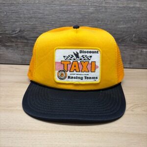 Vintage Discount Taxi Racing Teams Hat Cap Snap Back Yellow Black Trucker Mesh